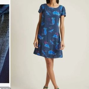 ModCloth size Large Dinosaur Zip & Lace Up Fitted Pocket Dress Blues and Pinks